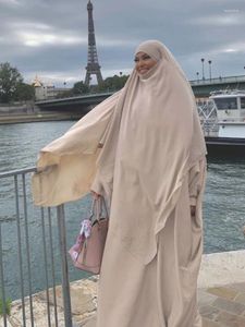 Ethnische Kleidung Eid Gebetskleidungsstück Langes Khimar Hijab Ramadan Muslim Jilbab Schal Hijabs für Frauen Schleier ärmellose Oberteile Abaya Islam Kleidung