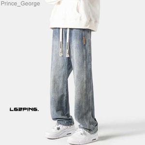 Herr jeans koreanska version mens jeans lösa raka ben byxor hip hop streetwear 5xl svart grå blå baggy jeans high streetl2403