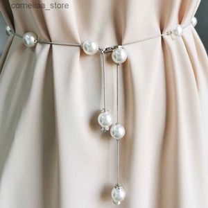 Ремни Элегантный жемчужный женский ремень, простой регулируемый металлический тонкий ремешок-цепочка, подходящий для женских платьев, узкие пояса, декоративные украшенияY240316
