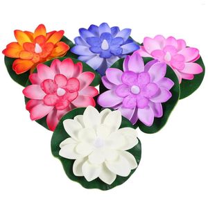 Titulares de velas 6 pcs luz noturna flutuante sensor de água lâmpada de lótus lanterna ao ar livre LED luzes de flores