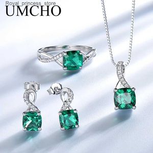 Bröllop smycken set umcho elegant 925 sterling silver halsband ringörhängen fyrkantig kreativ jade bröllop gåva lämplig för kvinnors utsökta smyckesuppsättning q240316