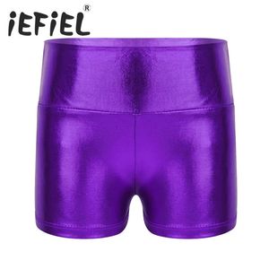 IEFiEL Crianças Meninas Brilhantes Cintura Alta Shorts de Dança Bottoms Activewear Roupas Infantis para Yoga Esportes Treino Ginásio Dança 240315