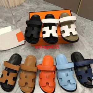 Chypre Leather Sandals Summer Slippers Slide Slip On Flat 2024 Springsummer Genuine Leather Flat Bottom Slippers for Women with Thick Sole Ca have logo HBQ6RR