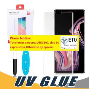 Para s10 plus s10e uv líquido cola completa caso de vidro temperado protetor de tela amigável luz uv para nota 9 s9 s8 plus na caixa ll