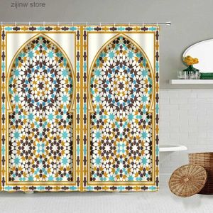 シャワーカーテンモロッコのドアシャワーカーテンクリエイティブな幾何学的な花柄のマンダラ自由andバスカーテン現代ファッションエスニックスタイルのバスルーム装飾セットY240316