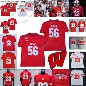 2024 Wisconsin Badgers Camisa de futebol NCAA College Andrew Van Ginkel Shaw Sanborn Thomas Dayne Bennett Fletcher Evans Gruber Kendric Pryor