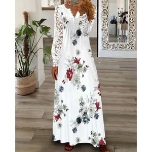 Designer de roupas femininas 2024 primavera e verão feminino nova moda renda vestido longo elegante e sexy vestido feminino senhoras renda bodycon v pescoço vestido branco EXP3