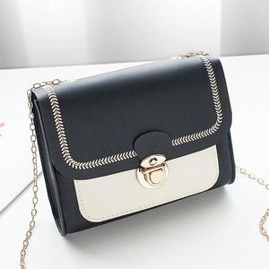 Bolsas de ombro Bolsa feminina verão 2024 contraste cor corrente bloqueio fivela moda carro costura straddle pequeno quadrado