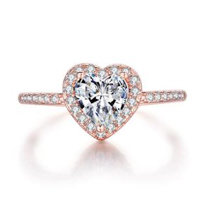 Moda rosa ouro cristal em forma de coração anéis de casamento para mulheres elegante zircão anéis de noivado jóias festa presentes304l