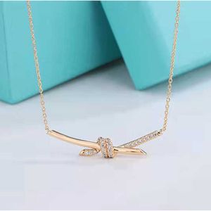 Designer tiffay and co twisted rope necklace S925 Silver Diamond knot pendant semi diamond super flash clavicle chain the same as Gu ailing