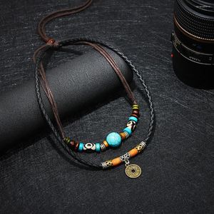 Pendant Necklaces Men 2 Layers Leather Rope Necklace Vintage Fashion Retro Creative Coin Decor Layered Charm Wax Faux