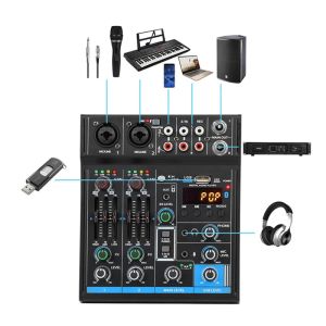 Converter Mixer 4Channel USB Interface, DJ Sound Controller con Soundcard BluetoothCopatible per computer