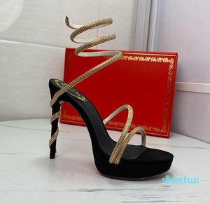 حذاء صندل منصة Snake Snake Strass المصممين الفاخرة Crystal Chandelier Sandal