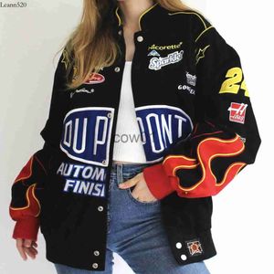 Kvinnorjackor Vinterkläder Röd tryckt blixtlås Lång ärm Racing Jacket Vintage Sport Style Bomber Coat Women J230726