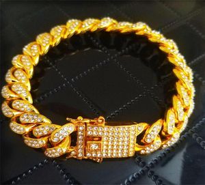 Rhinestone hip hop cuban chain Fashion hipster Bling jewelry 18520cm Cuban Link Bracelets 3 colors Z02016571955