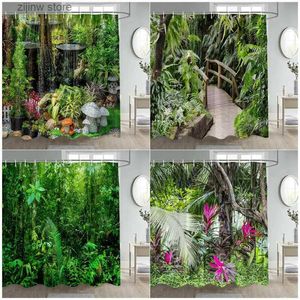 Shower Curtains Tropical Rainforest Shower Curtain Lush Green Jungle Forest Plant Leaves Scenery Fabric Bathroom Decor Bath Curtains with Hooks Y240316