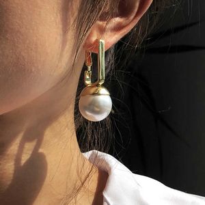 Ohrringe Flashbuy Mode Große Perle Tropfen Ohrringe Für Frauen Aussage Kupfer Legierung Geometrische Ohrring Geschenk 230831
