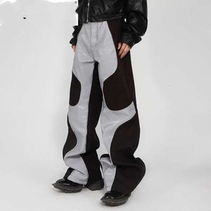 Men's Pants CRYU Niche Design PU Leather Patchwork Men Trousers High Street Straight 2023 Contrast Color Autumn Winter Fashion 9A5968