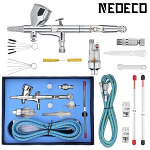 Gravidade Dupla-ação Mini 9cc Airbrush Kit Pintura Prego Pistola Maquiagem Conjunto de Pintura Rosto Tatuagem Arte DIY Ferramenta Com Kit de Limpeza 240304