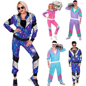 Stage Wear Halloween Costume 80s Retro Disco Hip-hop Sports Jacket And Pants Set For Men Women Adult Dance Costumes