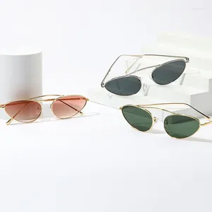 Sonnenbrillenrahmen Cat Eye Frauen 2024 Mode Einzigartige kleine ovale Sonnenbrille Trendy Metallrahmen Coole Dreiecksbrille UV400