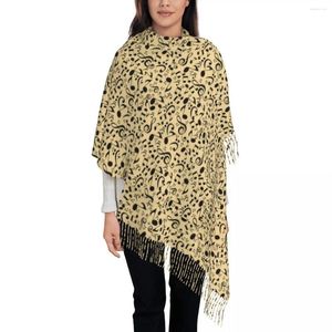 Scarves Music Notes Scarf Women Yellow And Black Large With Long Tassel Winter Retro Shawl Wraps Warm Soft Custom Bandana