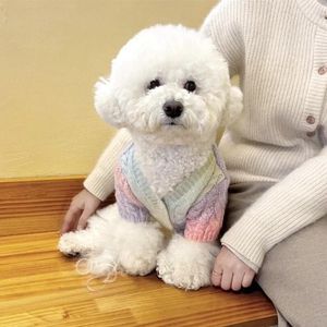 Cão vestuário botão outono colorido teddy yorkshire quente camisola macia camisa moda duas pernas de malha roupas de cachorro pet