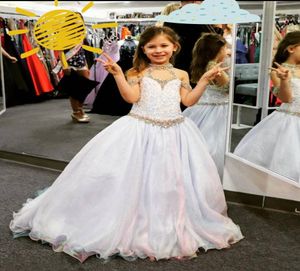 2023 Girls Pageant Dresses unicorn Plus Size Zipper Halter Neck RealPicture Beading Organza Little Girls Prom Gown Crystal AB Sto3011058