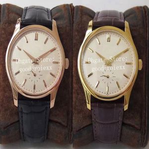 Midsize 37mm Luxury Yellow Rose Gold Watch Mens ST19 Mechanical Hand-winde Movement 5196 Eta Watches Calatrava Leather Women Wrist304R