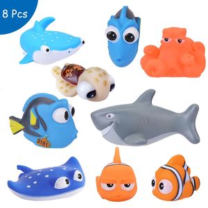 Baby Bath Toys Hitta Nemo Dory Float Spray Water Squeeze Toys Soft Rubber Badrum Spela djur barn Bad Clownfish Toy 240307