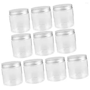 Lagringsflaskor 10 st sylt 250 ml mini transparent silver aluminium lock mason burk set klar plastburkar tätning små frukter honung