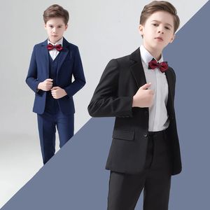 Crianças de terno formal conjunto de crianças adolescentes festas de casamento fantasia meninos blazer jackets calças bowite 3pcs conjunto de roupas 240328