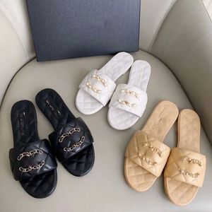 Luxuriöse Damen-Sandale, metallische Slide-Sandalen, Flip-Flops, hochwertige, stilvolle Slipper, Modeklassiker, Hausschuhe, flache Schuhe, Slide-Größe 36–42