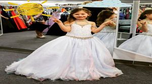 2023 Girls Pageant Dresses unicorn Plus Size Zipper Halter Neck RealPicture Beading Organza Little Girls Prom Gown Crystal AB Sto3983976