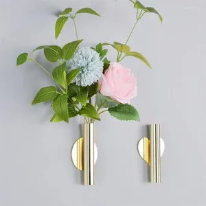 Vases Wall Hanging Vase Nordic Style Golden Flower Holder Living Room Entrance Blossom DIY Bouquet Household Decoration