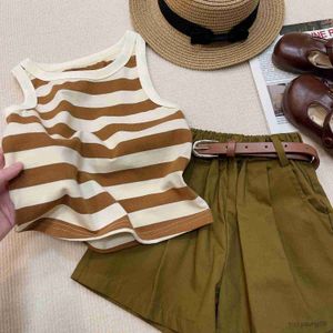 Clothing Sets Summer Girls Clothing Sets Retro Color Baby Kids Striped Vest Camisole+Shorts Belt As Gift Fashionable Children Suit