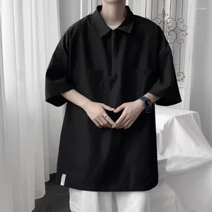 メンズTシャツプレーン2024カジュアルサマーメンズジッパーポロ半袖シャツ韓国ファッションハラジュク特大ブラックビンテージトップストリート