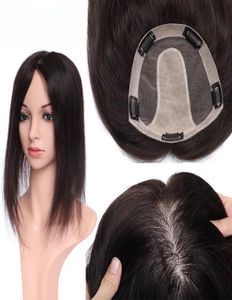 Topper per capelli umani per donna Base in seta con 5 clip in parrucchino per capelli Pezzo di capelli umani Colore nero5474405