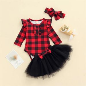 Dresses Ma&Baby 018M Christmas Newborn Infant Baby Girls Clothes Set Plaid Romper Tutu Skirts Xmas New Year Baby Clothing Costumes D84