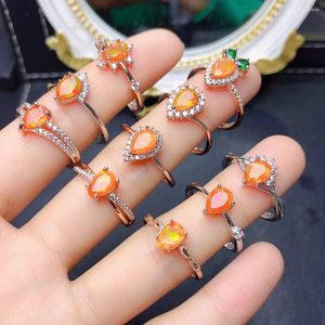 Cluster-Ringe, Geburtsstein-Silberring, natürlicher orangefarbener Opal, 925er Sterlingsilber, Verlobungsring für Frauen, Geschenk