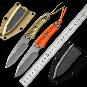 Tactical Knives DuoClang Outdoor Camping Straight Knife AUS-8A Steel Binding Rope Tactical Military Survival Tool Knives with K SheathL2403