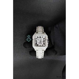 Iced Out Santtos Watch | Y Automatic, Swiiss Made | Raised Layer DEF VVS Moissanite Studded Stainls Steel, Luxury Watch Mossanite Watch Luxury Watch 739