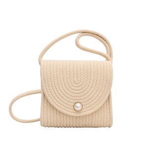 Borsa piccola a tracolla alla moda con busta colorata con palline di perle, corda di cotone intrecciata estiva da ragazza