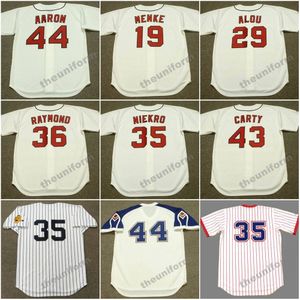 Men's 1967-1976 FELIX MILLAN DENNIS MENKE FELIPE ALOU PHIL NIEKRO Atlanta CLAUDE RAYMOND RICO CARTY Throwback HANK AARON MACK JONES Baseball Jersey S-5XL