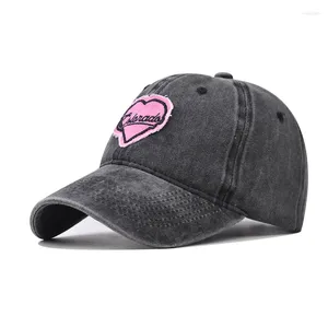 Ball Caps Rosa Herz Baseball Cap Für Frauen Mädchen Baumwolle Gewaschene Stickerei Nette frauen Kpop Hip Hop Hüte