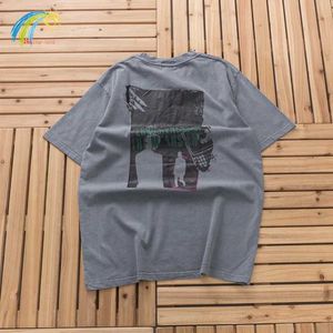 Erkek Tişörtleri Balmumu Boyalı Koyu Gri Erkek Hip-Hop HARDIGAN T-SHIRT% 100 Saf Pamuklu Vintage Yıkama Üst Cav Boşluğu C.E Etiket J240316