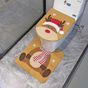 Toilet Seat Covers Deer Cover Christmas Set Santa Claus Carpet Bathroom Rugs And Mats For Home Year Decoration