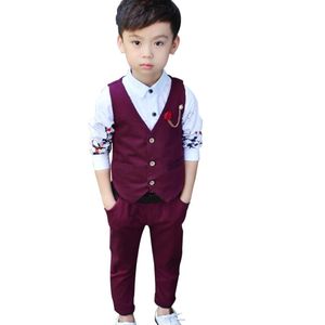 Hochzeitsanzug für Jungen Kinder Weste Hose 2 Stück formelle Anzug rot grauer Jungen Frühling Sommer England Style Kinder Blazer Anzüge 240328