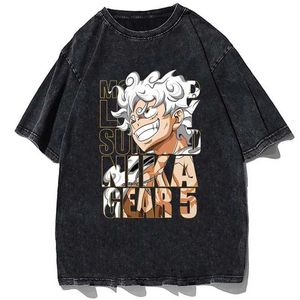 メンズカジュアルシャツニカギア5ルフィプリントTシャツ夏のメンズカジュアルルーズストリートウェアTシャツファッションコットン特大トップ