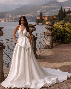 Elegant 2024 A-Line Wedding Dresses Boho Halter Neck Appliques Backless Bridal Dress Women White Wedding Gowns Vestidos De Novia